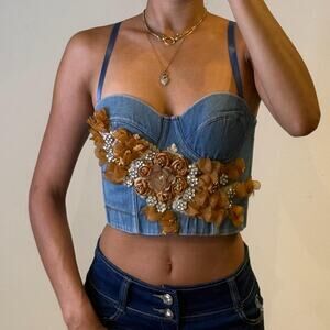 Denim Embellished Bustier